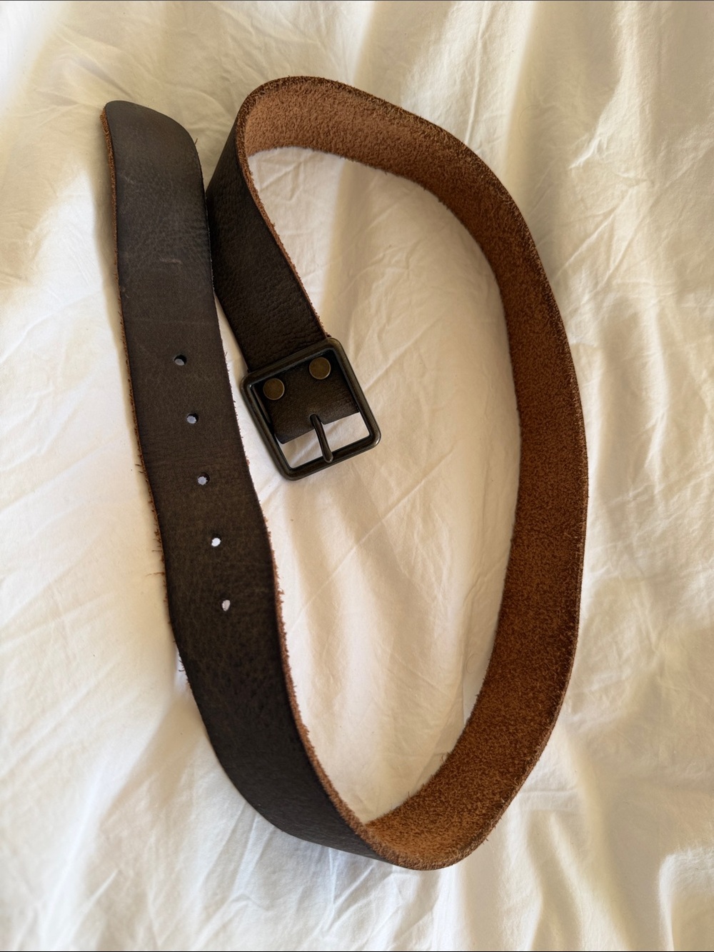 Lucky Brand Two-Tone Brown Leather & Suede Belt with Black Buckle